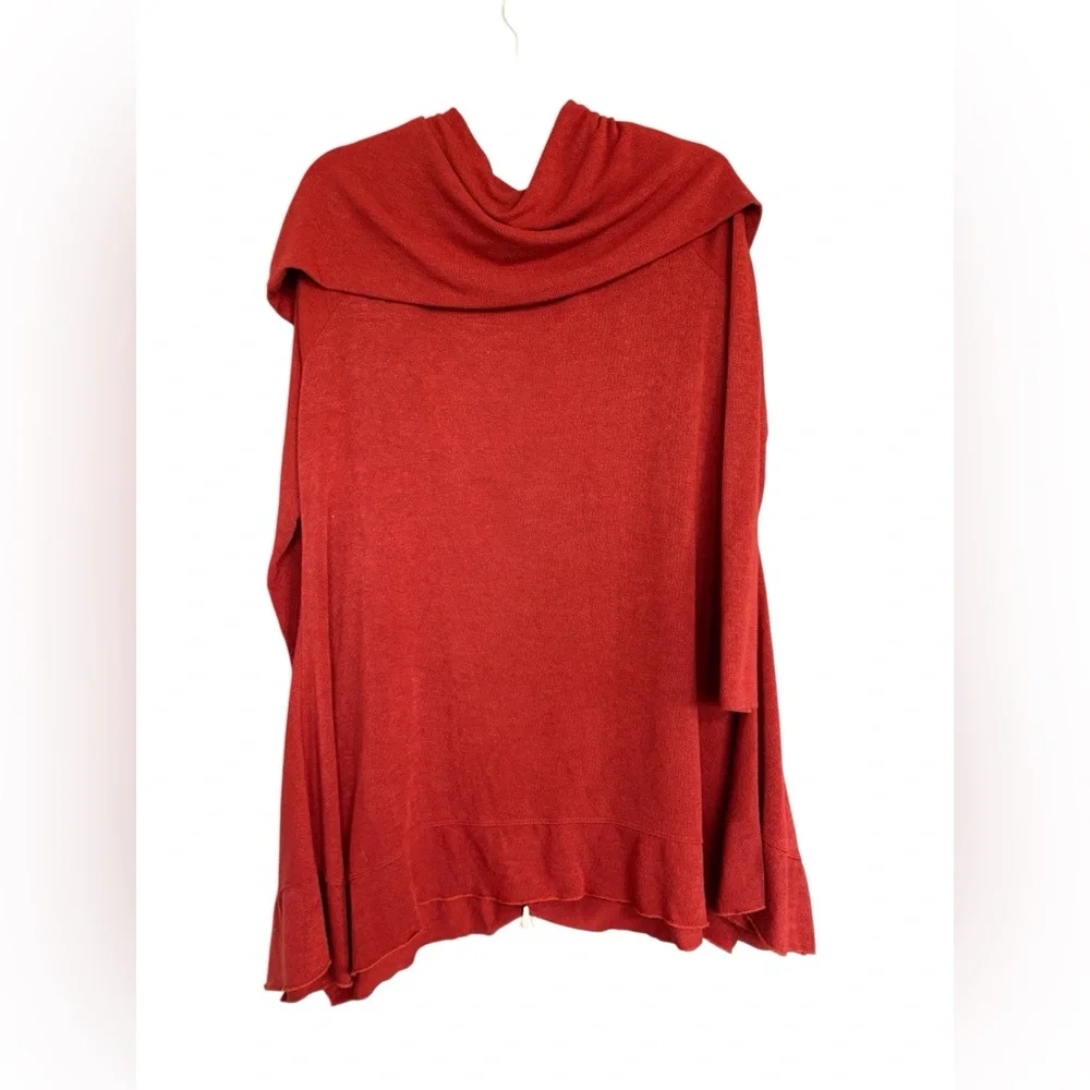 Soft Surroundings Cowl Neck Tunic Sweater Dark/Burnt Red XL Cozy Stretch Knit